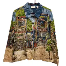 Draper's & Damon's petite Blue Long Sleeve Button-up Shirt Jacket Sz LP‎