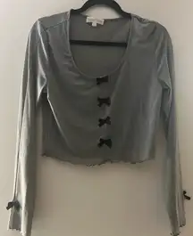 Sugar Moon Sheer Gray Long Sleeve Crop Top with Bow Accents Size Large