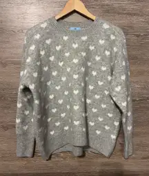 CeCe Sweater Grey White Hearts Oversized XS Knit Stretchy Women Love Valentines