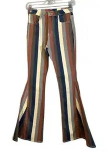 Altar'd State Blue Multi-Color Striped Bell Bottom Denim Jeans Women Sz S