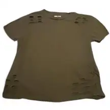 On Fire Cropped T-Shirt‎ Army Green (Fits S/M) Grunge Ruched Edgy Distressed Y2K