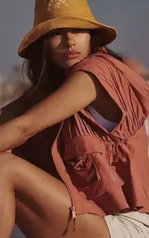 FREE PEOPLE FP -S Movement Pleaty Please Vest Top  Red-Orange Cargo Boxy Hood