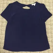 Forever 21 Navy Blue Short Sleeve Blouse with Open Bow Back Design Size Small
