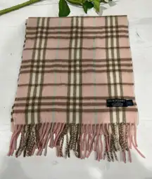 Burberry London Pink Cashmere Scarf Check Plaid Fringe England