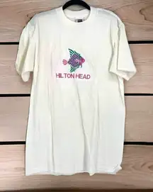 Vintage 80s Hilton Head Single stitch Tropical Fish T-Shirt White‎ Medium