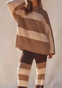 Free People Beach NWT Kami Hooded Sweater Set Womens Small Brown/Cream Oversized