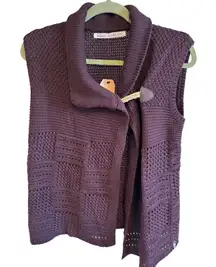 Woolrich Poppy Ridge Vest XS‎ Knit Sleeveless Cardigan Brown Shawl Collar Toggle
