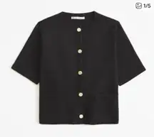 Abercrombie & Fitch Black Knit Cardigan Gold Button Short Sleeve Womens S