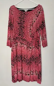 Dana Buchman Women's Pink 3/4 Sleeve Polka Dot Side Ruching Dress Size XL