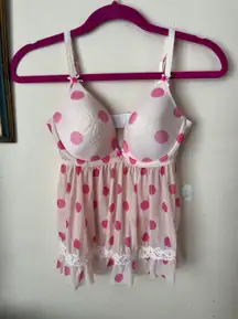 pink polka dot lingerie bra Top