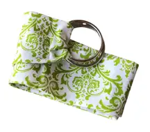 Womens Belt Chartreuse Lime Green Beige Damask Fabric Wide Round Rings‎ NEW