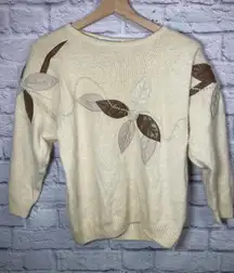 Vintage Women’s Silk‎ and Wool Blend Cream Colored Embroidered Sweater
