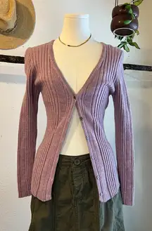 Eddie Bauer Merino Wool Purple Ribbed Button Down Cardigan Sweater Size Medium