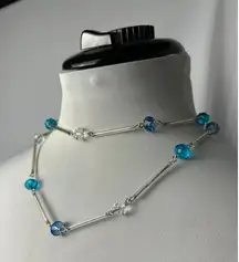 faux silver and blue beaded necklace costume jewelry