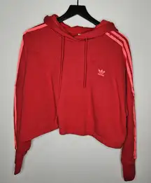 Adidas Red and Neon Orange Cropped‎ Hoodie Size Large
