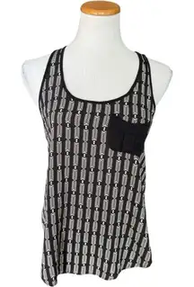 Womens Xhiliration Feather Print Pocket Tank with Back Zipper Detail Top - Sz M