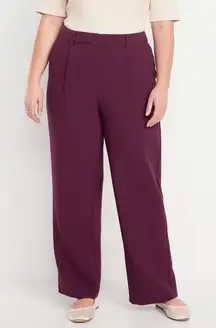 Old Navy Sz L Taylor Wide Leg Trouser Pants Pleated High Waisted Straight Maroon