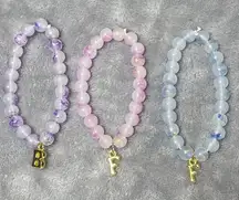 3pack Bff‎ Beaded Bracelets Pink Blue Purple Glass Stretchy Gift Handmade