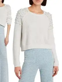 Michelle Mason Faux Pearl-Embellished Cotton Cropped Knit Sweater White Womens S