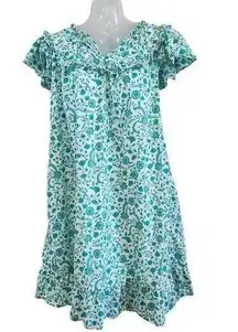 Draper James Green Floral Ruffle Flutter Sleeve Ruffled Hem Dress Size Medium