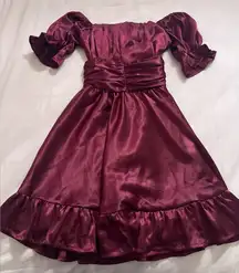 Elegant Burgundy Satin Bow Dress