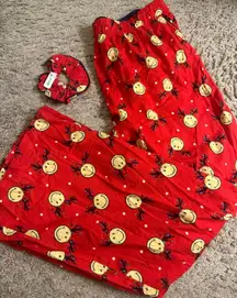 Aerie Red Holiday Lights Smiley® Flannel Skater Pants & Scrunchie Set - size XL