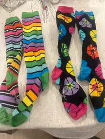 Little Mis Matched Womens Knee High Socks Women Rainbow Stripe Flower Print boho