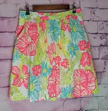 LILLY PULITZER PLEATED A LINE COTTON TWILL LINED BRIGHT BOLD FLORAL PREPPY SKIRT