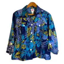 Ruby RD Distressed Floral Lightweight Top Semi Sheer Boho Artsy Bright Size 16