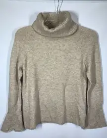 1–LOFT Women's Flare Sleeve Acrylic Knit Turtleneck Sweater Beige Size XS