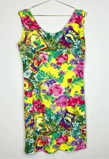 Jams World Vintage 90s  Floral Hawaiian Tropical Sleeveless Tank Dress Yellow