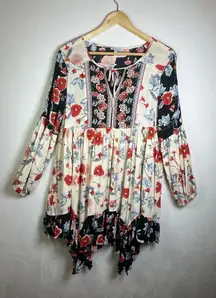 Patrons of Peace Women Boho Floral Babydoll Tunic Dress Rayon Large