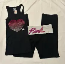 Y2K Victoria’s Secret PINK Bling Foldover Flare Leggings and Tank Top