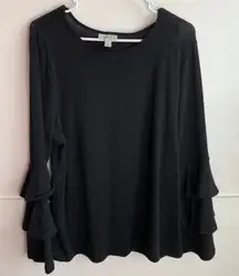STYLE & CO Black Triple Bell Long Sleeve Blouse