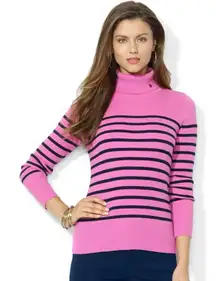 ✨Ralph Lauren Pink Striped Ribbed Turtleneck Sz Medium Sweater✨