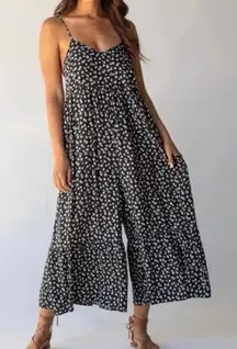 Natural Life Wide Leg Jumpsuit XL Black Floral Boho Cottagecore Casual Comfy