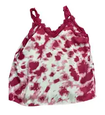 Q&A Women's Red White Tie Dye V-Neckline Sleeveless Blouse Top Size Medium