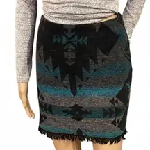 Fifteen Twenty Wool Blend Southwest Aztec Fringe Hem Mini Skirt Size M USA Made