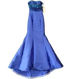 Madison James Women Dress Size 0 Juniors Blue Elegant Maxi Gown Sultry Strapless