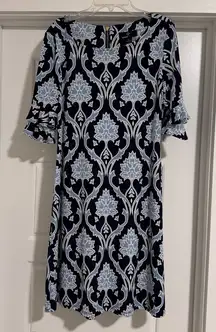 Ronni Nicole Blue & White Textured Pattern Floral‎ Dress Size 8
