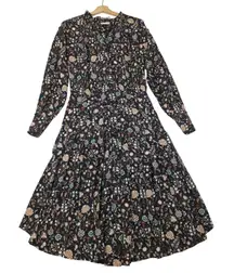 FRAME Womens‎ Floral Print Long Sleeve Maxi Dress, Bohemian Black Multicolor