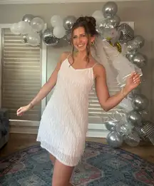 Mi Ali for Francesca’s White Sequin Fringe Dress Medium