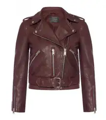 Balfern Biker Leather Jacket, Burgundy Sz 2