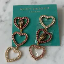 NWOT Kurt Geiger Gold and Pink Heart Earrings