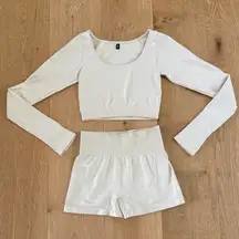 Second Left Long Sleeve Top & Boxer Shorts Set Seamless Size XS Cream