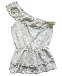 Papaya Sleeveless One Shoulder Peplum Women’s Blouse Top S Lace Cottagecore Boho