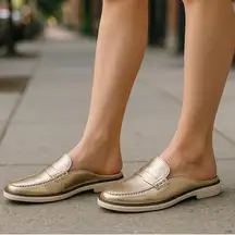 NEW Aerosoles Silver Loafer Sally Mule Slip On Comfort