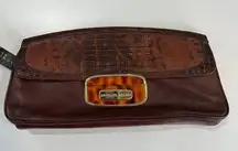 Antonio Melani NWT Brown Leather Clutch With Tortoise Clasp Green Lining
