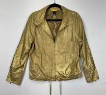 St. John Sport SoCa Gold Lamb Leather Jacket Women’s Size Medium