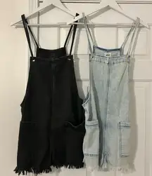 Bundle of Aerie Black and Light Blue Denim Short Overalls